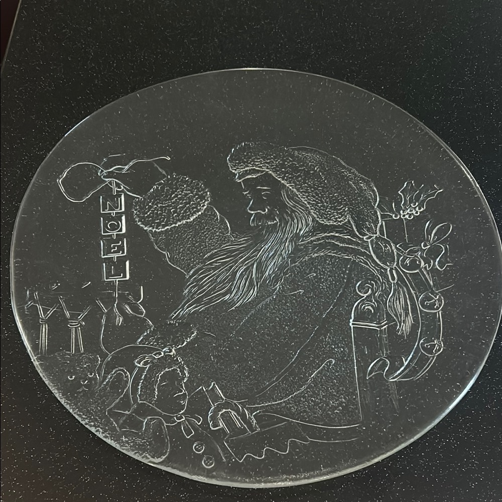 Vintage Libby Elegant Clear Glass Santa serving Plate